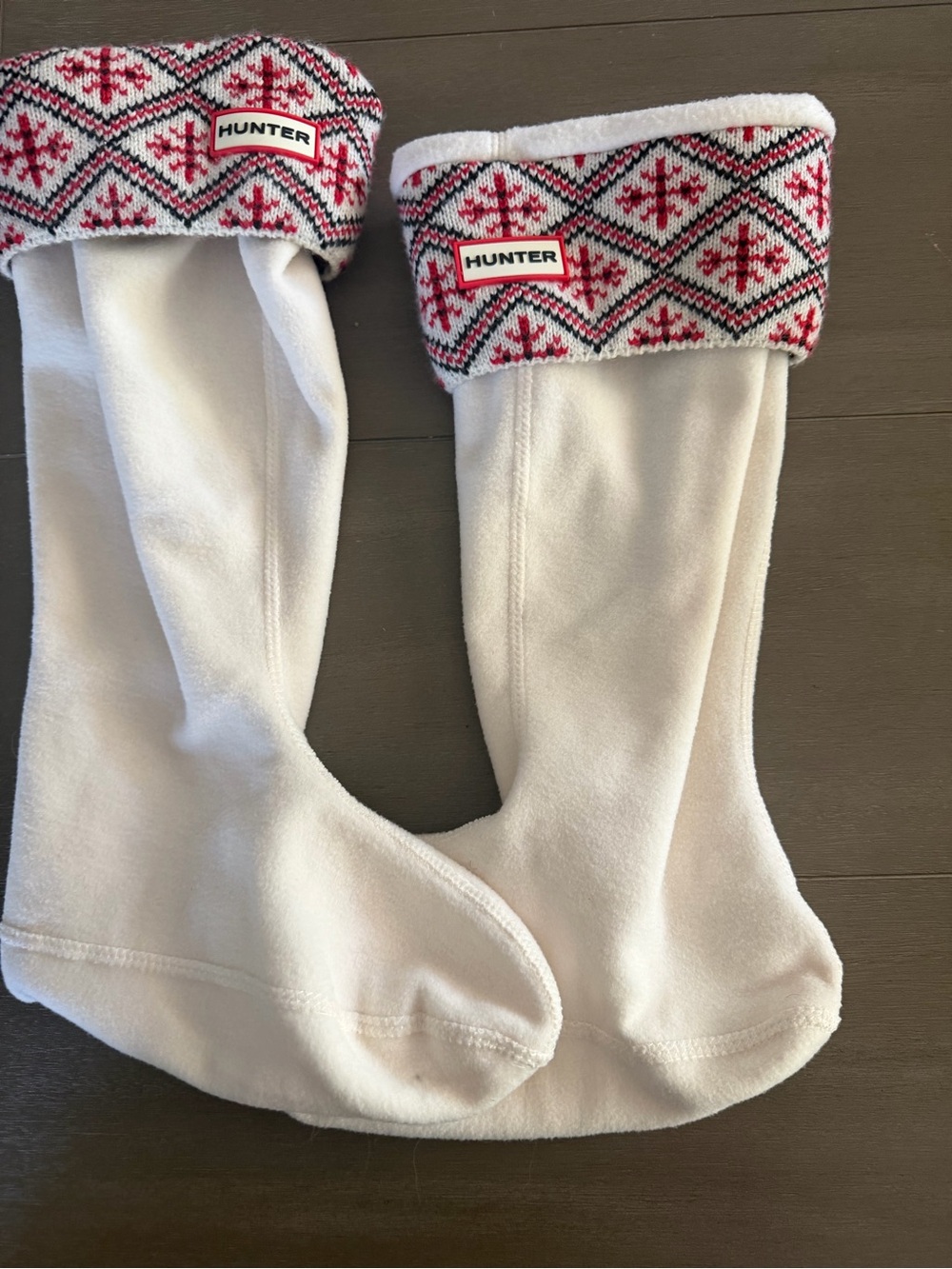 Hunter White Fleece Boot Liners Fair Isle Cuff Large (Women’s shoe size 8-10)